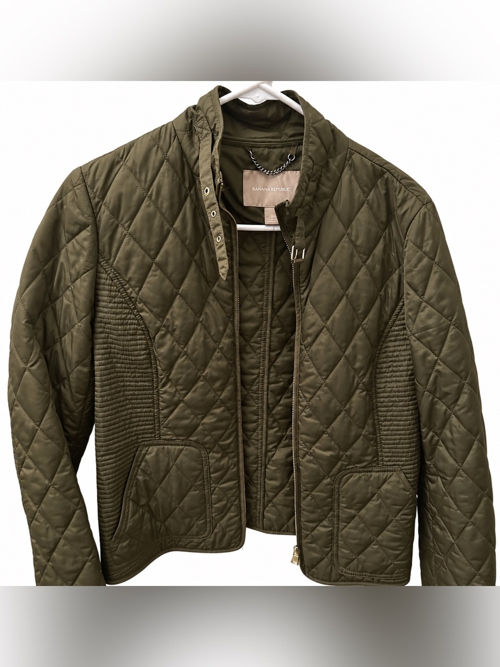 Banana Republic Olive Green Quilted Utility Moto Jacket Size M NWOT